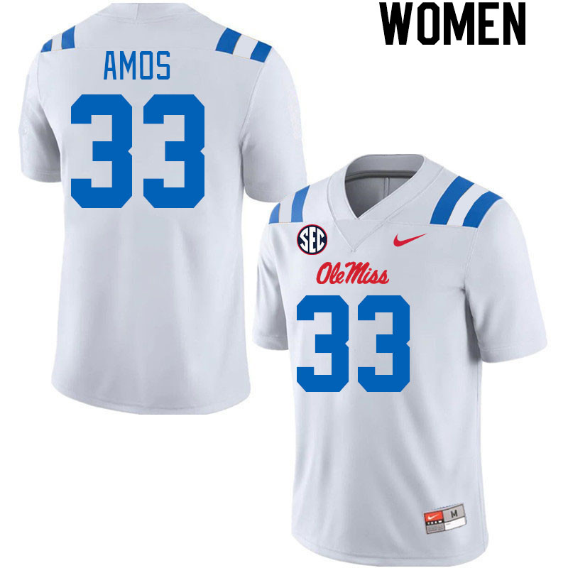 Women #33 Rashad Amos Ole Miss Rebels 2024 New Uniforms College Football Jerseys Stitched-White